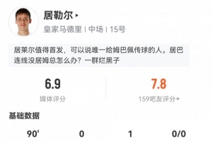 越踢越好！居勒尔数据：4次关键传球1次助攻，4次成功长传3次抢断