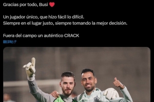 德赫亚社媒致敬布斯克茨：独一无二的球员，在球场外也是个传奇