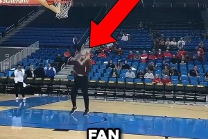 球迷投篮挑战，没想到遇到了专业的