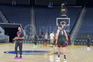 空间型内线！杨瀚森练习挡拆后外弹三分，出手稳稳命中